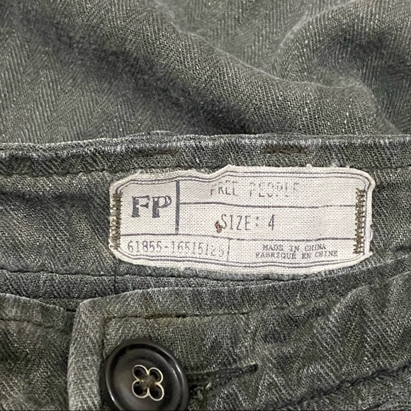 Free People Army Green Herringbone Distressed Relaxed Pants Size 4 - Picture 10 of 12
